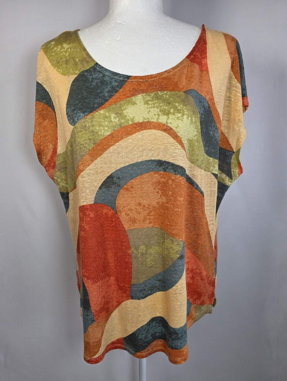 Rachel‎ Zoe Linen Top XL Abstract Print Boho Oversized Tunic Short Sleeve